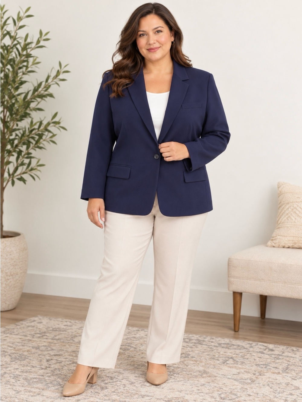 Jones Wear Essentials Women’s Navy Blue Blazer Size 18 One Button
